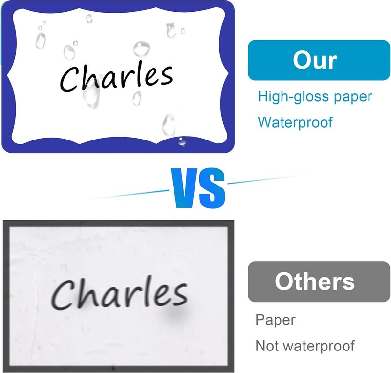Utron 390Pcs Name Tags, 3in x 2in Name Tag Stickers, Name Tags Sticker for School Office Home(White with Blue Border) - Image 3